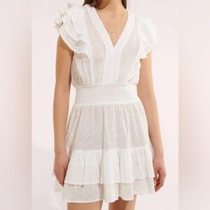 NWT New Poupette St Barth Camila White Ruffled Mini Dress Medium